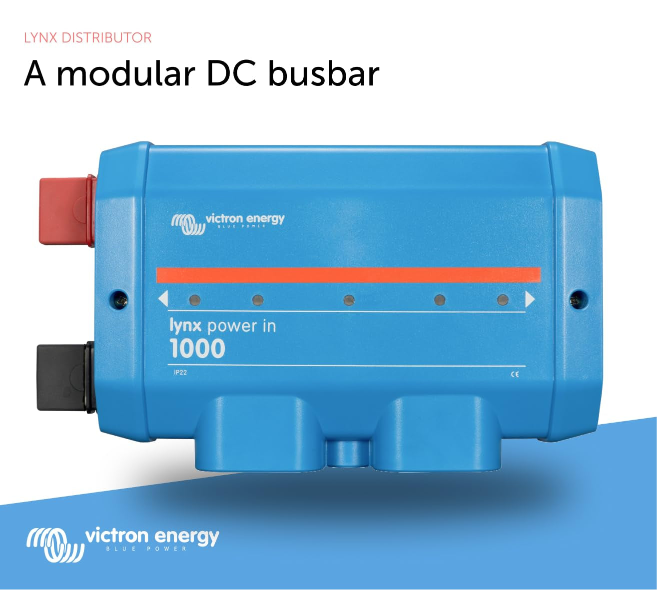 Lynx Power in Battery Connector - Modular M8 DC Bus Bar with 4 Connections for Batteries, Loads, or Chargers - Supports Cables up to 22Mm - Part of Lynx Distribution System