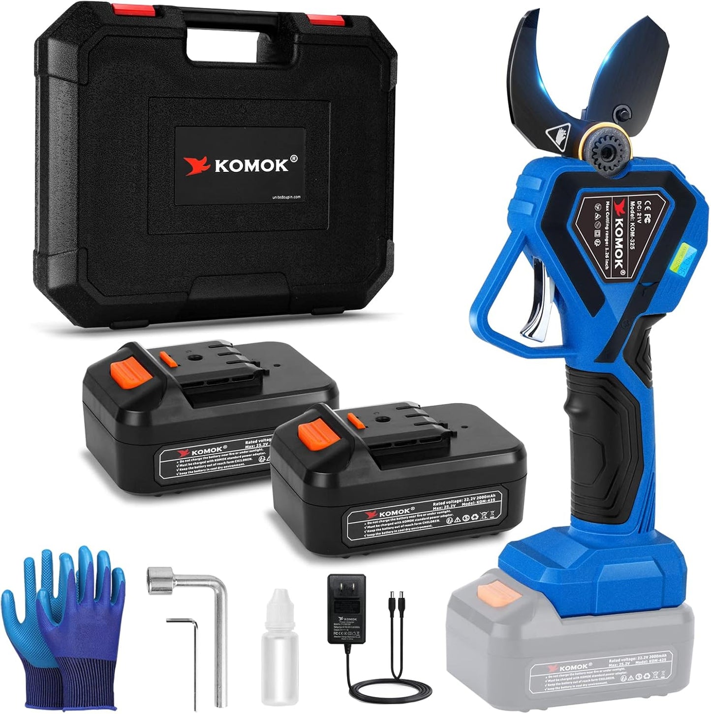 Electric Pruning Shears, Professional Cordless Electric Pruner, Battery Powered Tree Branch Cutter with 2Pcs 2Ah Battery, 1.26 Inch Cutting Diameter, up to 10 Working Hours