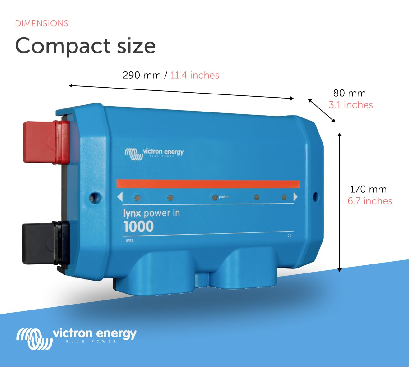Lynx Power in Battery Connector - Modular M8 DC Bus Bar with 4 Connections for Batteries, Loads, or Chargers - Supports Cables up to 22Mm - Part of Lynx Distribution System