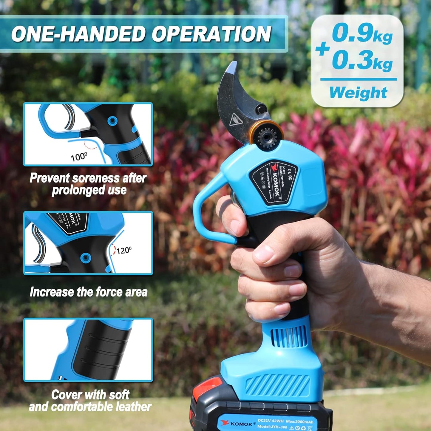 Electric Pruning Shears, Cordless Electric Pruner Battery Operated Tree Branch Cutter with 2Pcs 2Ah Lithium Batteries, 1.2 Inch (30Mm) Cutting Diameter 8-10 Working Hours