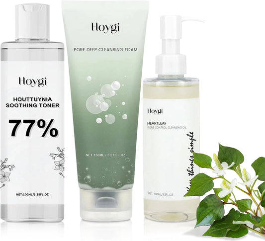 Mousse Nettoyante Visage Heartleaf 150 Ml, Tonique Apaisant Heartleaf 77% 100 Ml, Huile Nettoyante Pores 100 Ml, Nettoyant Visage Heartleaf À La Quercétine, Tonique Réducteur De Pores