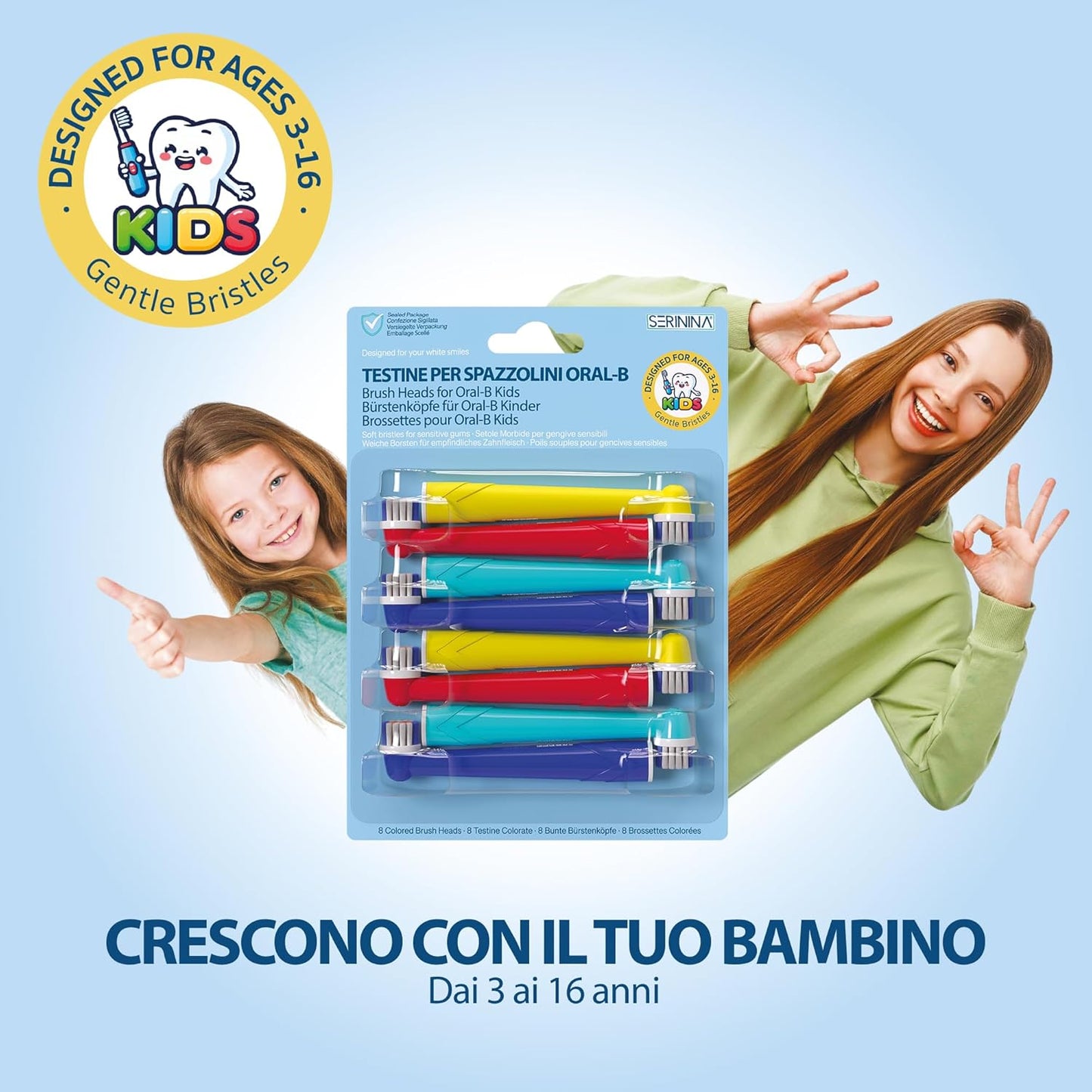 8 Testine per Oral B Bambini 3-16 Anni, per Spazzolino Elettrico Oral B Bambini, Bambine, Kids, Junior - Certificate CE