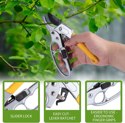 Ultra Sharp Germany Steel Pruning Shears - Cuts 3X Easier, Ergonomic Design - Weak Hand Arthritis Snips, Effortlessly 1-Inch Cut Capacity Heavy Duty Garden Scissors, Sharp Garden Clippers