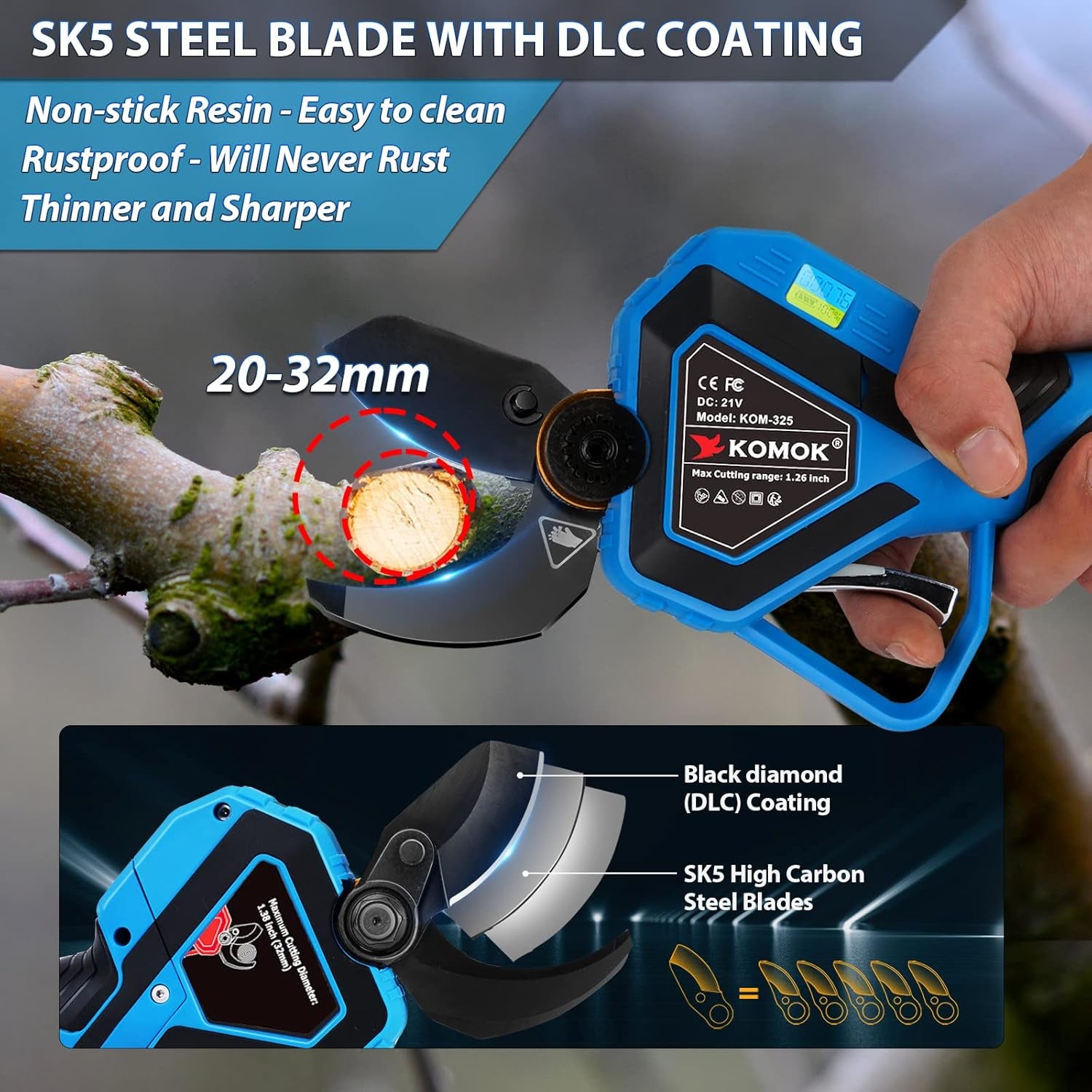 Electric Pruning Shears, Professional Cordless Electric Pruner, Battery Powered Tree Branch Cutter with 2Pcs 2Ah Battery, 1.26 Inch Cutting Diameter, up to 10 Working Hours