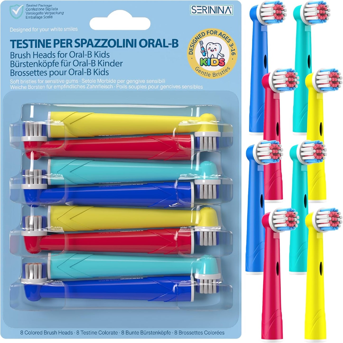 8 Testine per Oral B Bambini 3-16 Anni, per Spazzolino Elettrico Oral B Bambini, Bambine, Kids, Junior - Certificate CE
