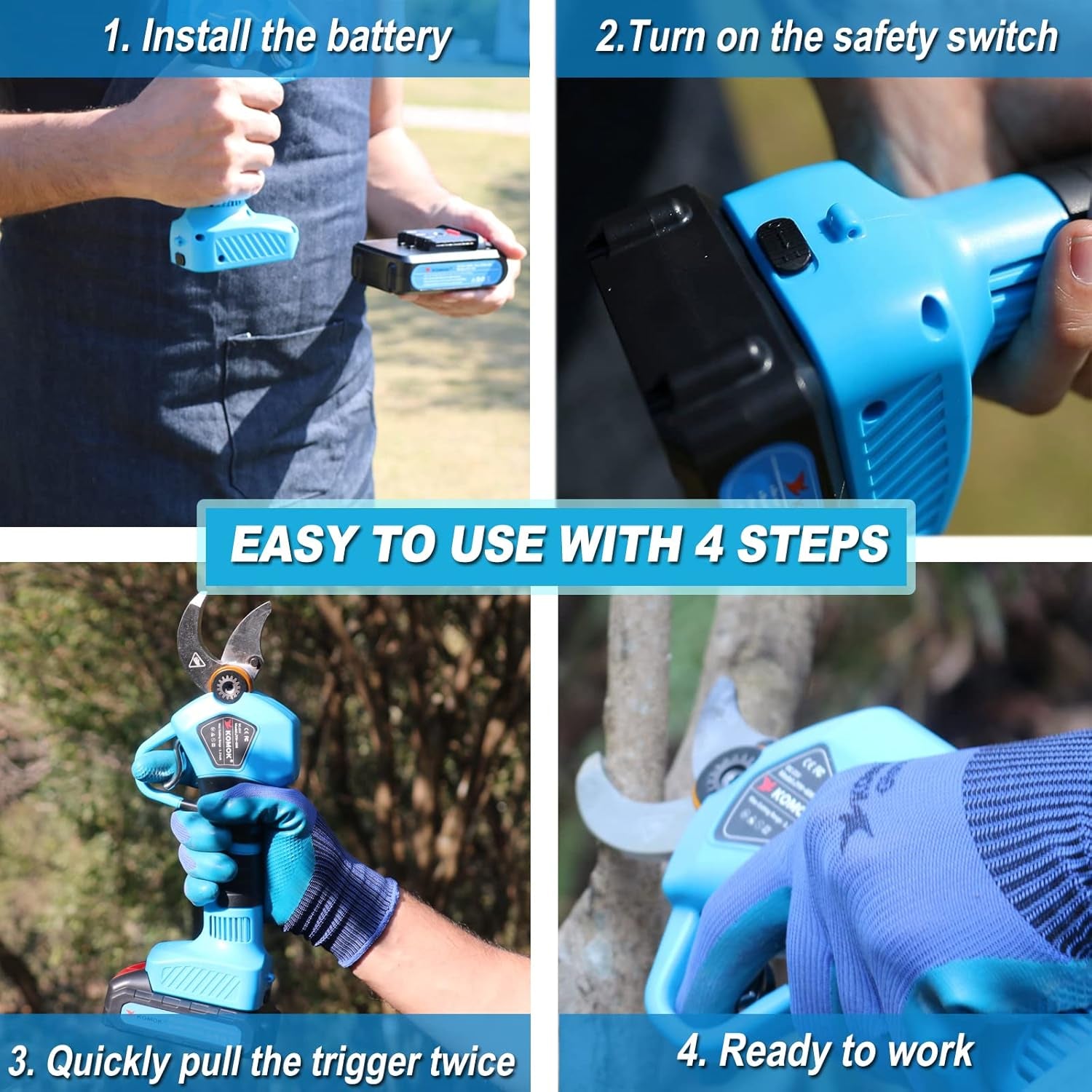 Electric Pruning Shears, Cordless Electric Pruner Battery Operated Tree Branch Cutter with 2Pcs 2Ah Lithium Batteries, 1.2 Inch (30Mm) Cutting Diameter 8-10 Working Hours